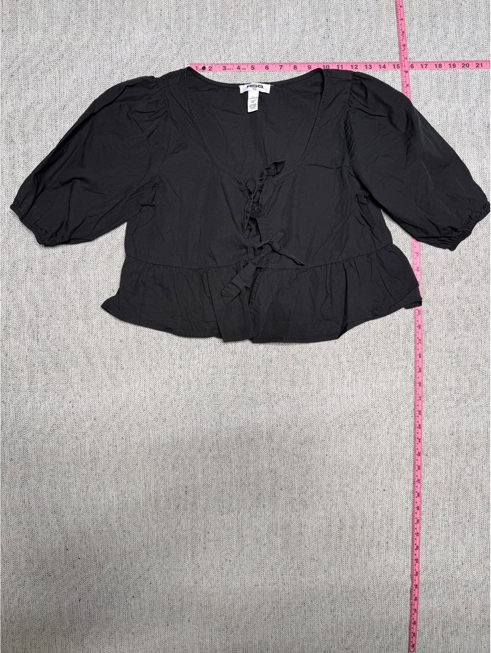 RSQ Women's Black Cotton Puff Sleeve Crop Top Blouse Large